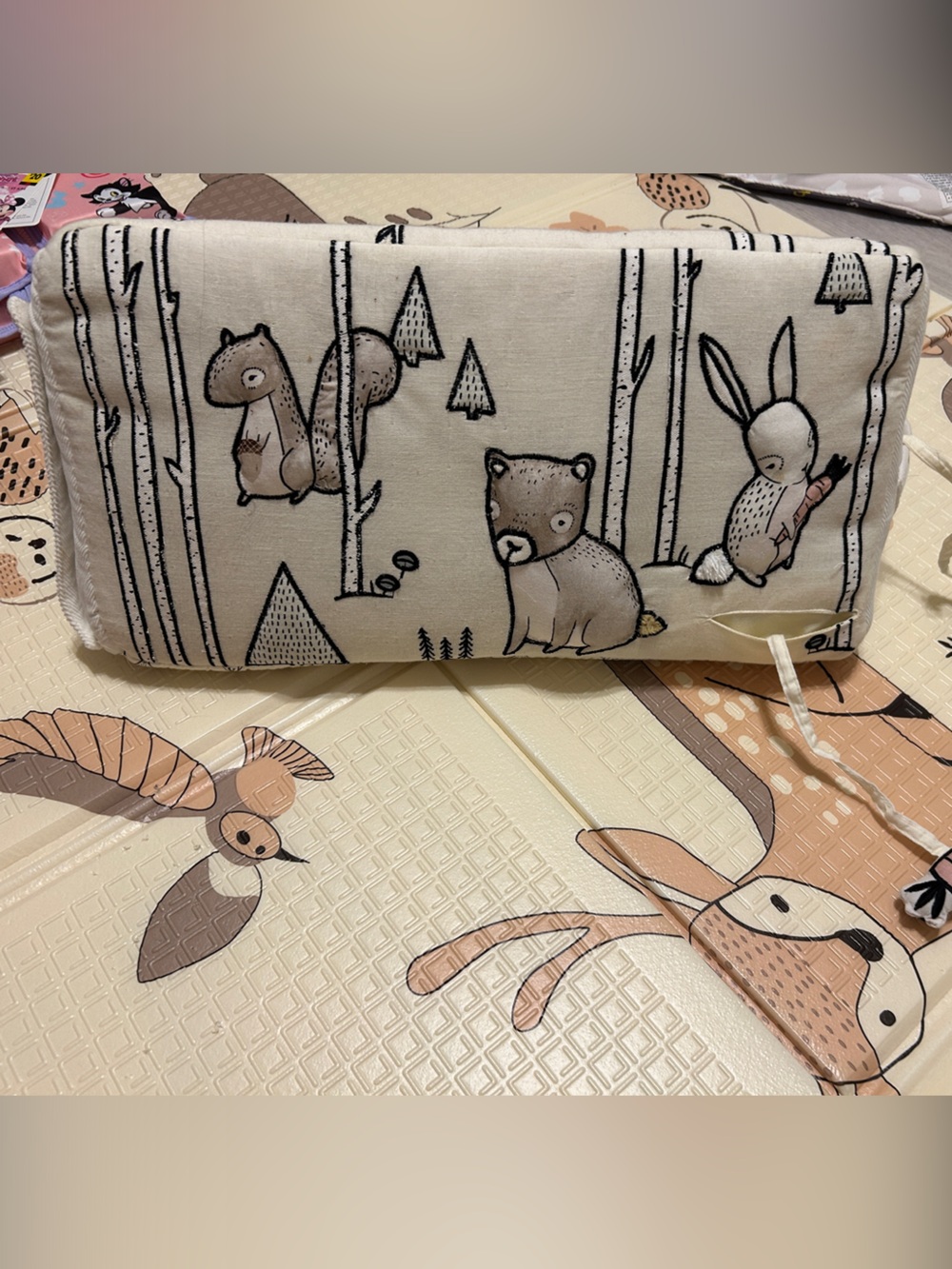 Crate&Barrel Woodland Animal Cushion in Cream, Brown, Black